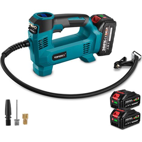 ONEVAN Akku kompressor 18V tragbarer Kompressoren(mit 3 Ventilen) - Mit 2 Akku und 1 Ladegerät