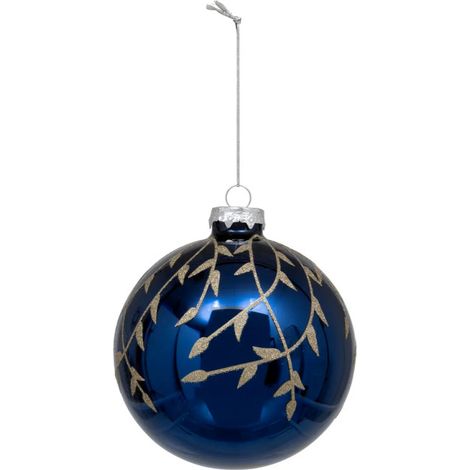 Boule de Noël en Verre "Branche Pailletée" 10cm Bleu