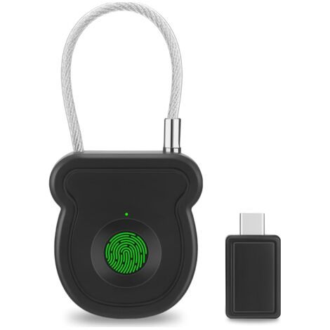 Fingerabdruckschloss mit USB-C-Ladeanschluss, schlüsselloses Design – tragbar und diebstahlsicher, inklusive Wiederherstellungscode und USB-Stick für Koffer, Schließfächer, Fahrräder und Türen (1/5)