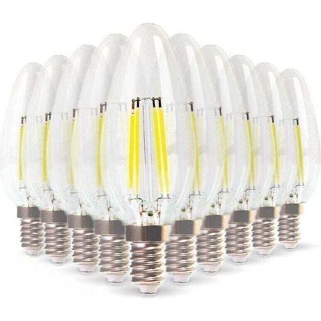 Pack de de 10 Lampe LEDs LED E14 , XU,Flamme Filament 4W Eq 40W blanc chaud 2700K, produit de haute qualité, longue durée de vie, économe en énergie, sans UV , satisfaction garantie - KZQ