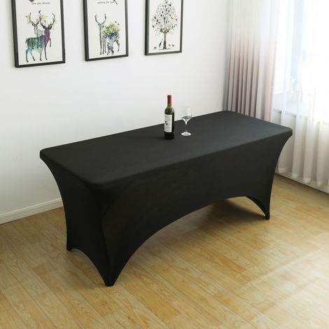 1,8 m Stretch-Tischdecken, rechteckig, Spandex mit offener Rückseite für Terrassentisch, Küche, Beauty-Event-Dekoration – Schwarz
