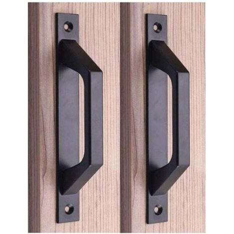 Poignée en bois 19.6cm de traction de porte de porte de grange de poignée de porte de porte coulissante en acier au carbone (D black)