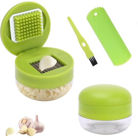 Set spremiaglio, spremiaglio manuale, con pelapatate in silicone e spazzola per la pulizia, lame in acciaio inossidabile per uso alimentare, schiaccia aglio e zenzero senza sforzo (1/5)