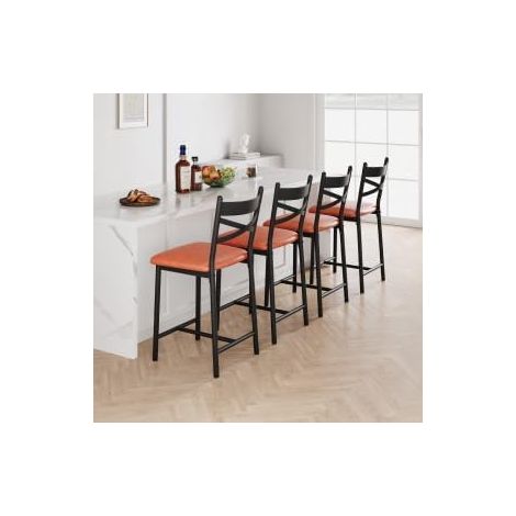 Lot de 4 tabourets de bar 56cm avec dossier X en métal noir (1/5)