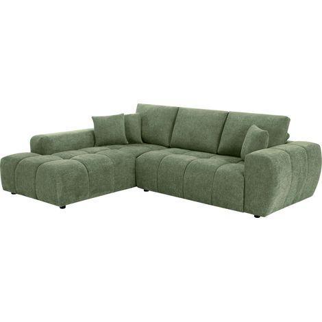 Canapé d'angle gauche en tissu 3 places vert (1/5)