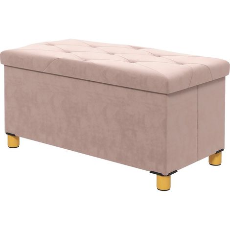 Banc de rangement bout de lit pliable volume 67 L capacité de charge 120 kg avec couvercle 76L x 38l x 38H cm rose (1/5)