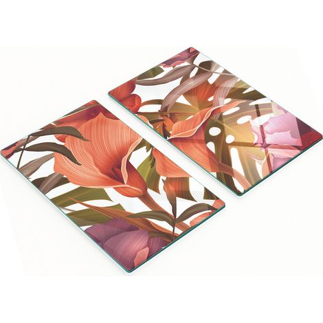 Tablas de cocina de vidrio templado con estampado de flores tropicales, 2 x 30 x 52 cm.