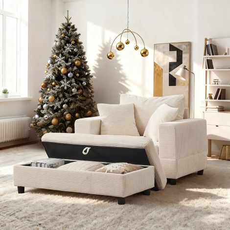 Chaise longue con poggiapiedi e vano contenitore, divano lounge con 3 cuscini per soggiorno e camera da letto – Beige (1/5)