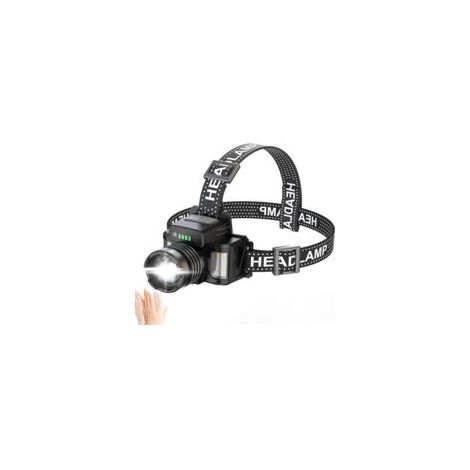 Linterna frontal LED recargable, ultra potente de 50.000 lúmenes, 3+3 modos, sensor y luz roja/azul, recargable por USB, ángulo ajustable de 45°, resistente al agua IP65 para camping y senderismo - Cr