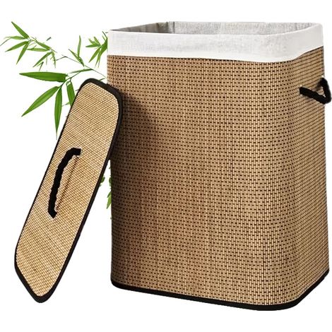 Panier à linge, matériau en bambou, design gain de place, 72L (1/5)