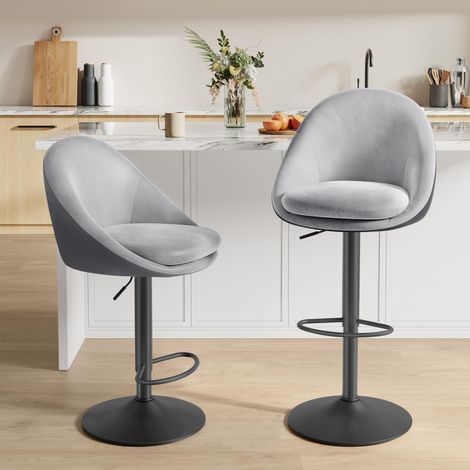 Tabouret De Bar, Lot De 2, Chaise De Cuisine, Réglable En Hauteur, Pivotant À 360°, Avec Dossier, Socle, Repose-Pieds, Acier, Pour Comptoir, Bar, Salle À Manger, Gris Tourterelle (1/5)