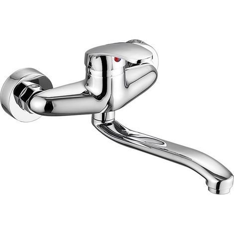 Einhebel-Wandmischer für warmes und kaltes Wasser, glänzend silberfarbenes Kupfer, für Küchenspülen (1/5)