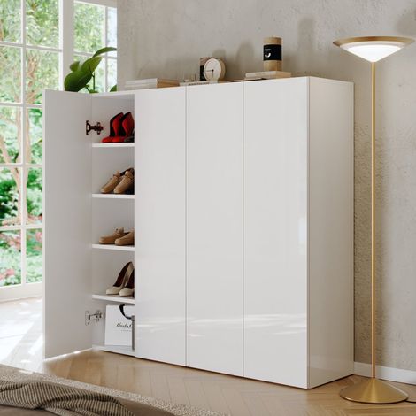 Schuhschrank Cono, 30 Paar, 8 Regale, Made in Italy, 4 Türen, 126x35x116h cm, Hochglanz Weiß (1/5)