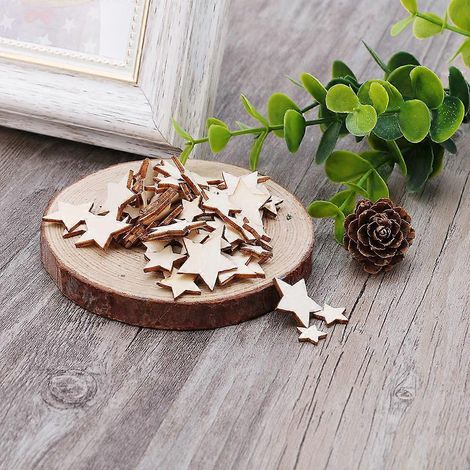 200 pièces de rondelles de bois naturel en forme d'étoile pour décoration de table de mariage (1/4)
