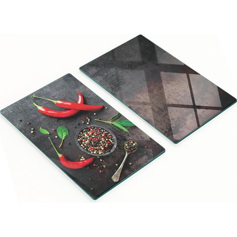 Dekorative Glas-Schneide- und Servierbretter, Chili-Motiv, 2 x 30 x 52 cm (1/5)