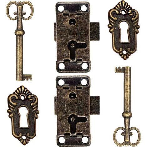 2 Pcs Serrure De Porte D'Armoire Antique Serrure Meubles Verrous Pour Placards DéCoratifs Serrure Avec Clé Trou De Serrure Pour BoîTe En Bois Bijoux Anciens Maquillage Valise Tiroir De Meubles (1/4)