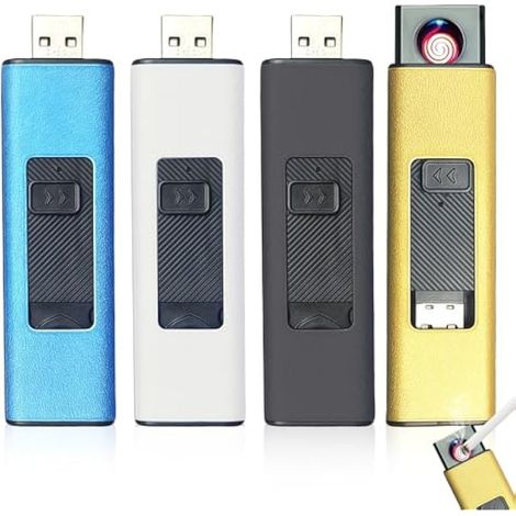 Lot de 4 briquets tempête électroniques : briquet électrique coupe-vent avec port USB, briquet tempête sans flamme avec serrure de sécurité, briquet rechargeable par USB, sans gaz (1/5)