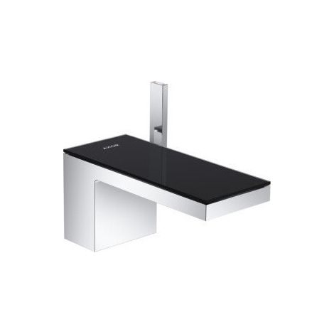 mitigeur lavabo 70, bonde push-open chromée/verre noir