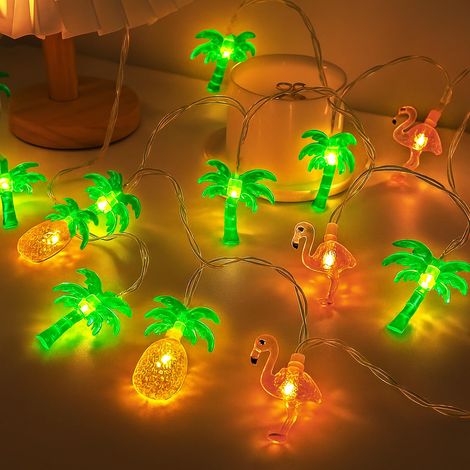 Guirlande lumineuse d'été hawaïenne, 3 m, 20 LED, guirlande lumineuse tropicale, flamant rose, convient pour les fêtes hawaïennes en intérieur et en extérieur, fête d'été, décoration de (1/5)