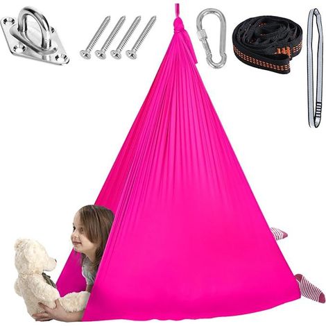 Rose rouge 280&150 cm Hamac élastique pour enfants, suspension d'intérieur, yoga pour adultes, chaise suspendue d'extérieur élargie, balançoire de patio, entraînement à l'intégration sensorielle. (1/5)