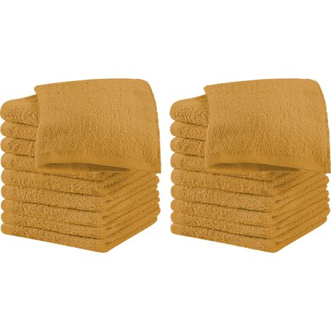 Set 18 Pezzi Lavette Asciugamani Viso Mani 100% Cotone 490 Gsm 30x30 Cm Bagno Bidet Vari Colori Morbide Assorbenti Asciugamano Spugna Ospite Senape - 30x30 cm