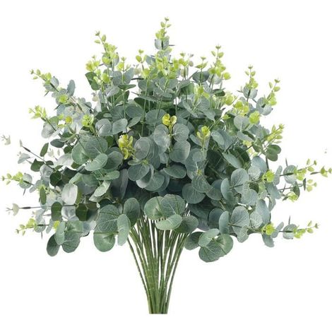 3 pièces feuilles d'eucalyptus artificielles, branches en soie vertes 48 cm, décoration intérieure et événements festifs (1/4)