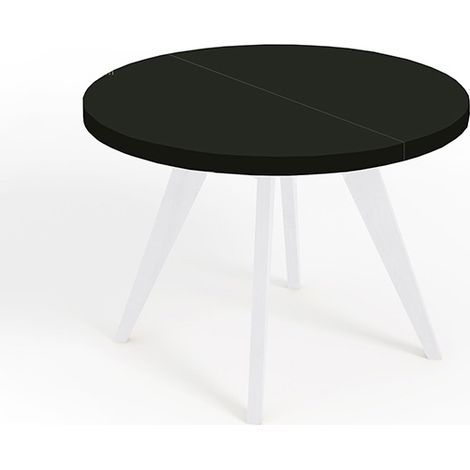 Table de salle à manger ronde extensible, LORA, style loft, scandinave, diamètre : 100 / 200 cm, couleur : noir / blanc (1/4)
