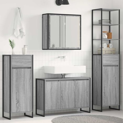 Badezimmermöbel-Set mit Schubladen Graues Sonoma Holzwerkstoff