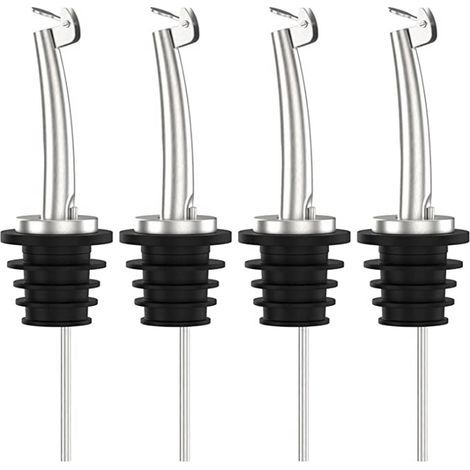 Wine Pourer - Stainless Steel And Food Grade Plastic - Leakproof With Dust Cap And Air Guide Nozzle - For Wine Liquor Olive Oil Bottles - 4 Pieces (1/5)