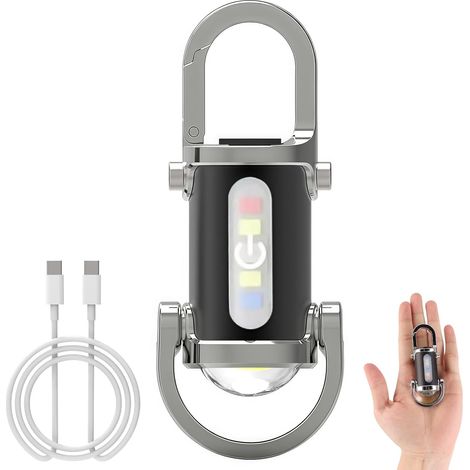 Mini-Schlüsselanhänger-Taschenlampe, wasserdicht, superhelle 1200 lm LED-Taschenlampe, 8 Modi für Camping, Wandern und Notfälle (silber und schwarz), 1 Stück.
