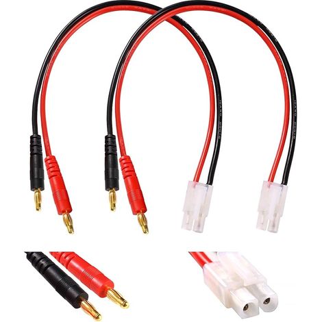 2 Pièces Compatibles avec Tamiya à 4.0 Banane Plug RC Câble de Charge de la Batterie, Compatibles avec Tamiya à 4mm Fiche Banane avec 30cm 16AWG Câble en Silicone, pour Lipo Batterie (1/5)