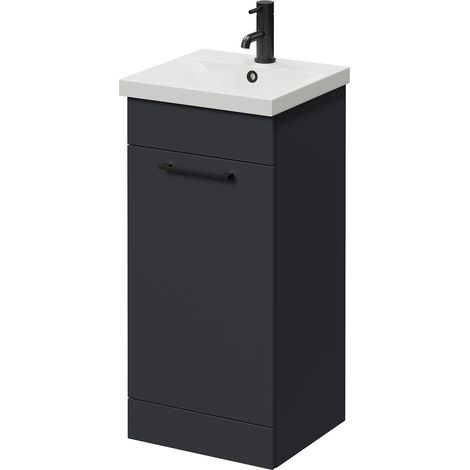 Napoli 390 Gloss Grey 400mm Single Door Vanity Unit with Glide Basin - 400mm - Matt Black 160mm Handle