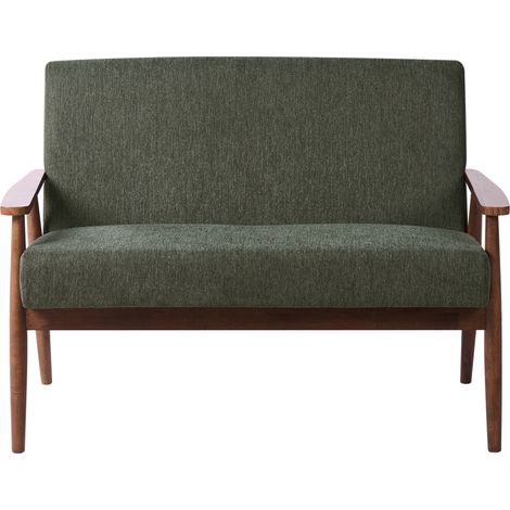 Sofá retro de 2 plazas tapizado de poliéster estructura de madera verde y marrón oscuro Esrum