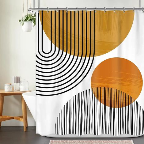 Filiyano-Rideau de douche bohème, motif abstrait médiéval, arche, soleil, feuilles, lignes, esthétique minimaliste, moderne et géométrique, 180 x 210