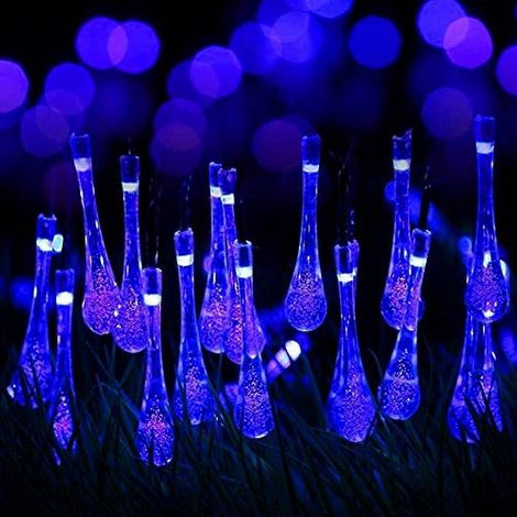 Guirlande lumineuse décorative extérieure de 6,5 m, 30 LED bleues, solaire, étanche, alimentée par piles, 8 modes d'éclairage (1/5)