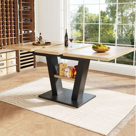 Tavolo da pranzo allungabile 118-157 x 70 x 75 cm, MDF e metallo, nero/naturale HAVRYA (1/5)