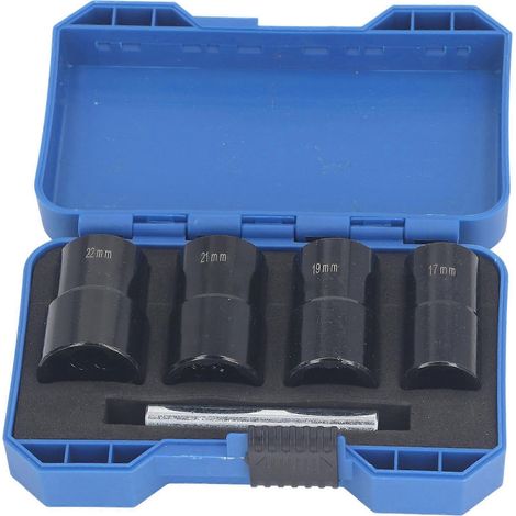 Jeu de 5 extracteurs de boulons avec entraînement 1/2", écrous à percussion, dimensions métriques 17 mm, 19 mm, 21 mm et 22 mm, acier CrMo (1/4)