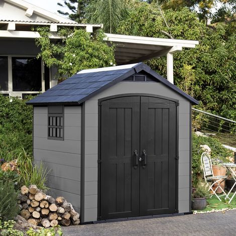 Keter Premier Grey 757 Garden Shed 7.5 x 7 ft Apex Outdoor Storage Wood Effect