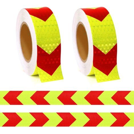 2 Pcs Bande Réfléchissante Auto-adhésives Jaune avec Fleche, Ruban Avertisseur, pour Routier Panneaux De Signalisation, Garnitures De Porte, Véhicules, Casques, Portails(25mx5cm) (1/5)
