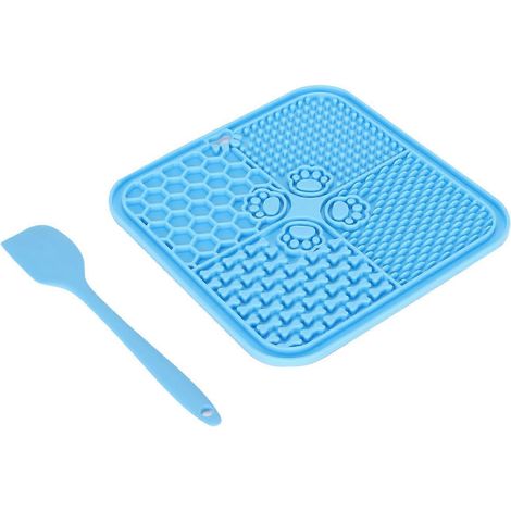 Tapis de léchage anti-étouffement en silicone pour chiens et chats, avec ventouses, bleu (1/2)
