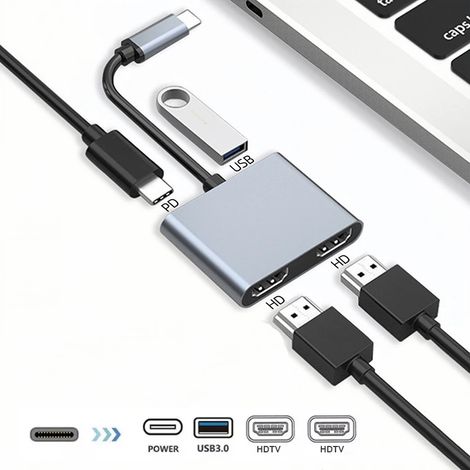 (Hub 4 en 1 HDTV2 PD USB), prend en charge la 4K 60 Hz, station d'accueil Type-C, compatible avec Macbook, ordinateur portable, téléphone portable et PC.