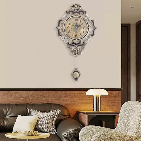 Retro-Tischuhr im viktorianischen und europäisch-mittelalterlichen Stil, batteriebetrieben, geräuschlose Metall-Wanduhr, ideal für Retro-Deko in Wohnzimmer oder Schlafzimmer – golden, 37 x 63 cm (1/5)