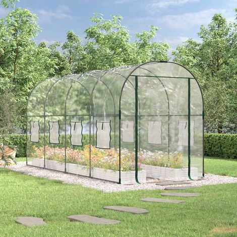 Serre de jardin transparente pour semis en PVC et acier, 160 x 400 x 190 cm, 8 fenêtres - PANGIVO (1/5)