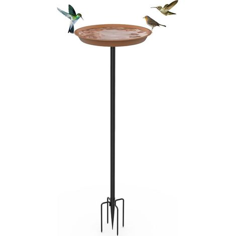 – Bain d'oiseaux en métal sur pied 30 cm – Abreuvoir extérieur avec trous – Plateau réglable en hauteur pour jardin – Résistant à la rouille (1/5)