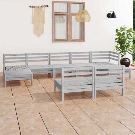 Salon de jardin 9 pcs Ensemble Table et Chaise de Jardin - Blanc Bois de pin massif BV934162 - BonneVie (1/5)