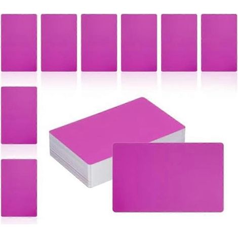 150 cartes de visite vierges en métal, épaisseur 0,4 mm, format 8,6 x 5,1 cm, aluminium, gravure laser, pour la création de cartes de visite personnalisées (violet). (1/5)