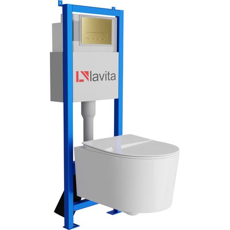 Bati support lavita lav 101 a 40 cm wc loso sans bord plaque de commande lav 20035 doree kit complet wc