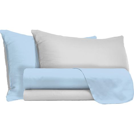 Set Lenzuola Matrimoniale Sopra Sotto e Federe Doubleface Azzurro/Grigio Chiaro (1/4)