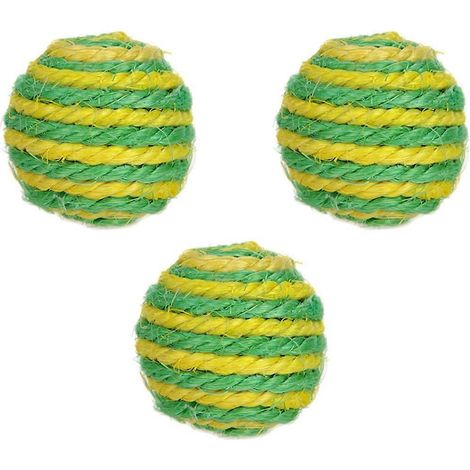 Lot de 3 balles en corde de laine tissée, jouet pour chat, balle en sisal - Style 4 (1/4)