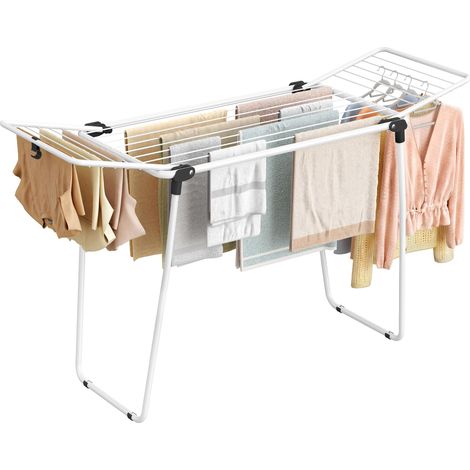 Étendoir à Linge, 47 x 150 x 91 cm, Séchoir à Linge, Étendage Buanderie, Gain de Place, Structure en Métal, pour Vêtements, Serviettes, Draps, Blanc LLR520WK01 (1/5)